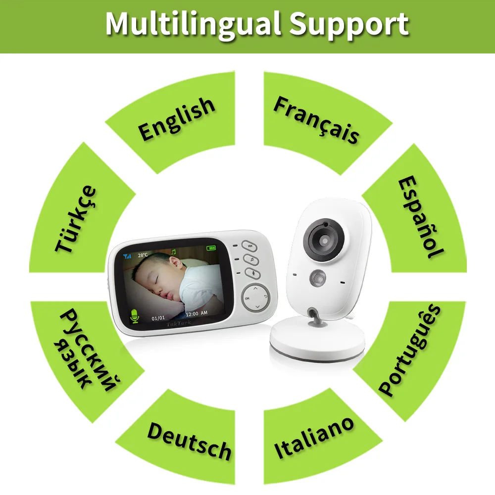 

3.2 inch Wireless Video Color Baby Monitor High Resolution Baby Nanny Security Camera Night Vision Temperature Monitoring