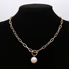 2021 Новое Женское Ожерелье винтажная металлическая цепочка OT Пряжка имитация жемчуга кулон ожерелье