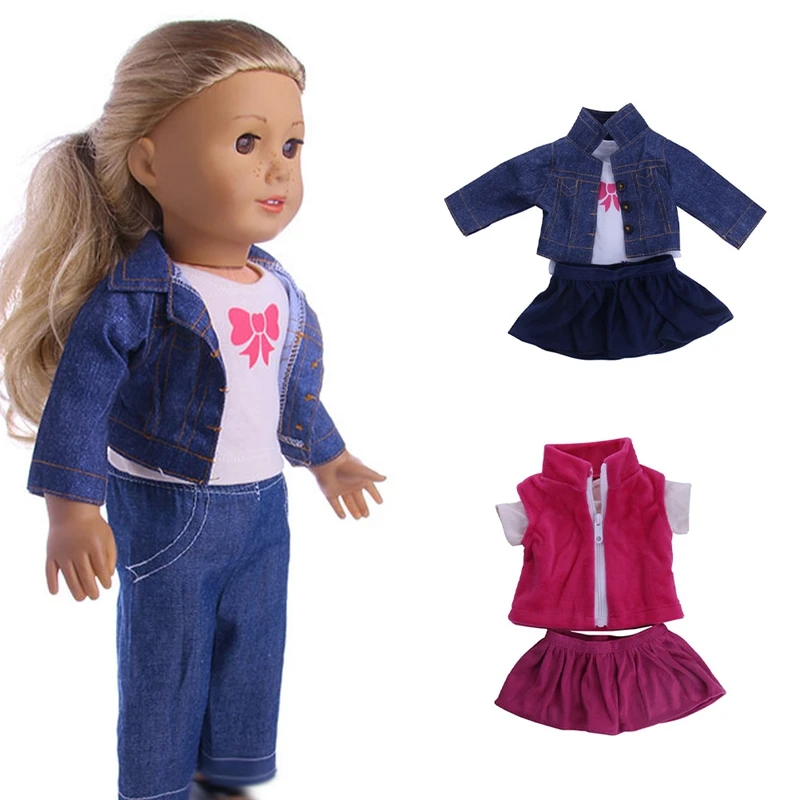 3 шт./компл. 18 дюймов девочка кукла одежда джинсовая куртка футболка и штаны