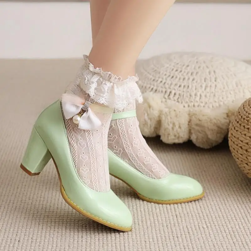 

Coolcept Plus Size 30-48 Women Pumps Bowtie Women High Heel Shoes Fashion Thick Heel Sweet Shoes Women Party Footwear