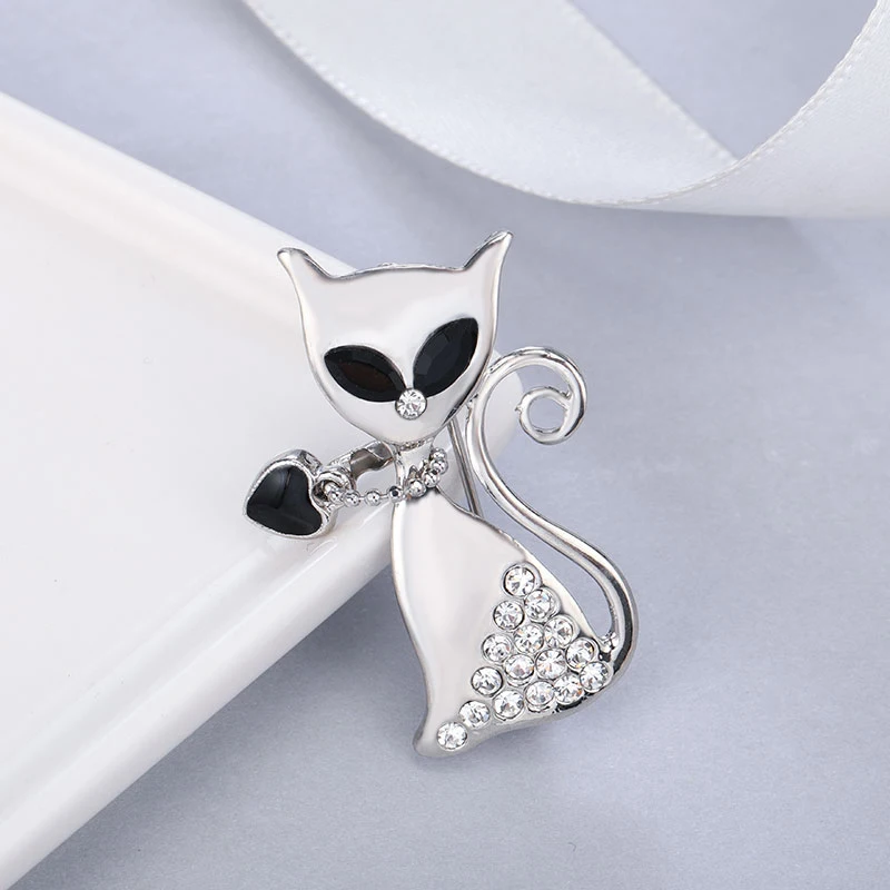 Женские броши булавки в виде кошек MAIKALE черно белые Броши со стразами форме