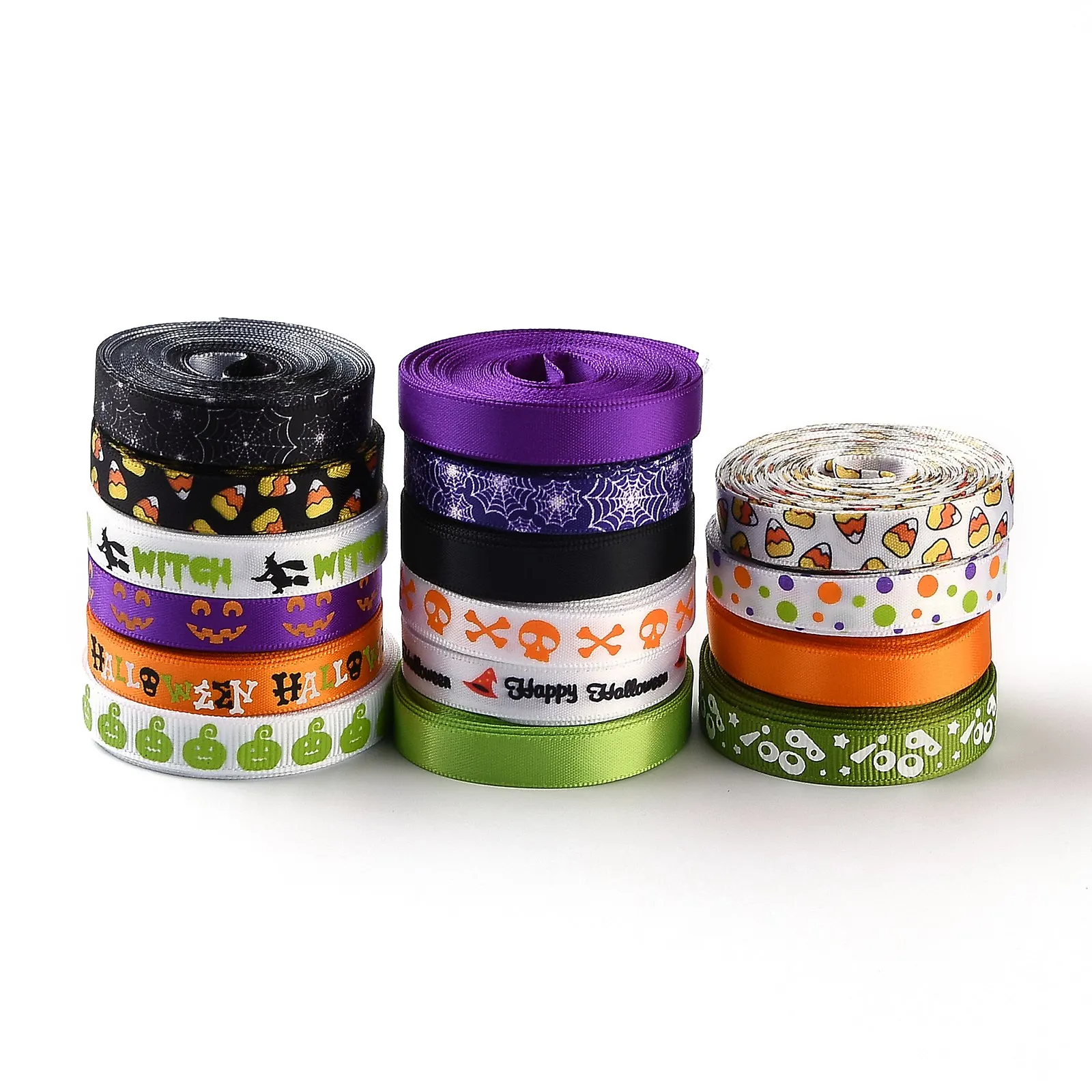 

16 Rolls 9mm Halloween Printed Satin Grosgrain Ribbons For DIY Sewing Accessory Handicraft Jewelry Gift Wrap Packing Decoration