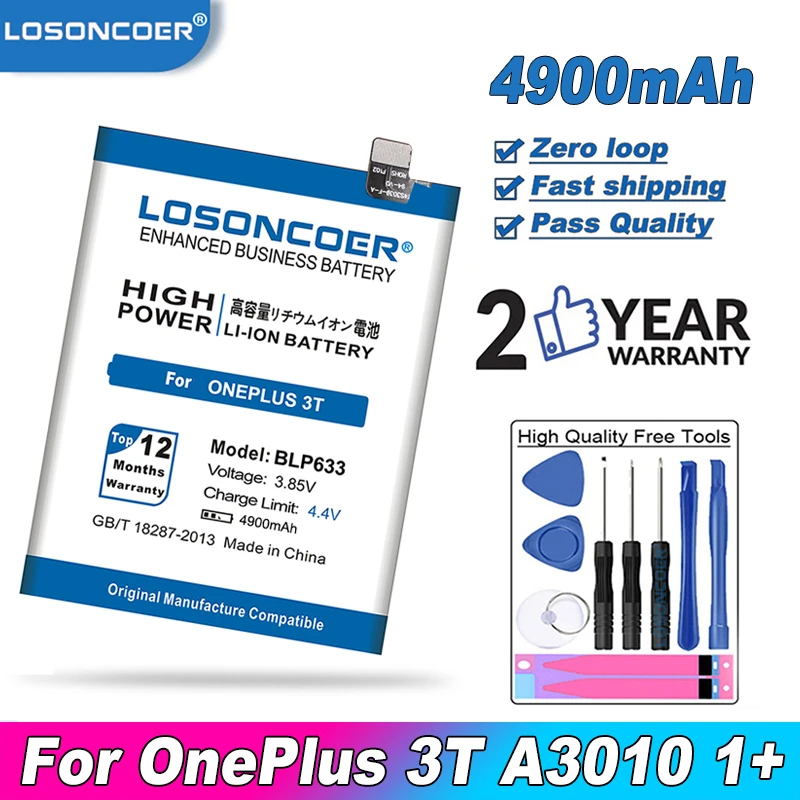 Аккумулятор LOSONCOER 4900 мАч для OnePlus 3T A3010 1 + Phone 3 BLP633 аккумулятор сотового телефона