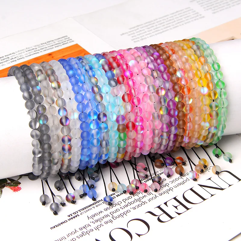 

Fashion Moonstone Beads Bracelets For Women Frosted Crystal Beaded Bangle Shining Jewelry Yoga Adjustable Handmade Wristband