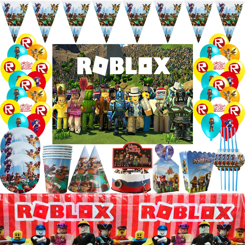 

Игрушка-робот Robloxed, украшение на день рождения, набор посуды, бумажная тарелка, чашка, соломенные вечерние Ринок, латексный шар, украшение дл...
