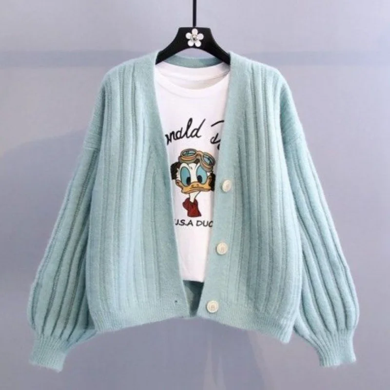 

2021 autumn and winter new sweater bear postman lazy wind sweater sweet cardigan jacket loose outer wear college wind sweater