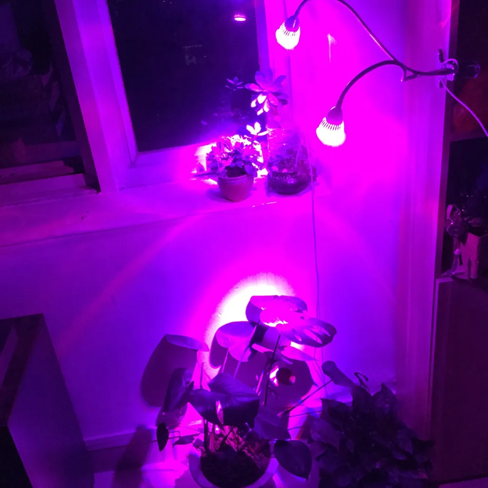 

10W Dual Head LED Plant Flower Grow Light Lamp Gooseneck growth lighting 360 desk clip holder For indoor greenhouse Hydro Veg