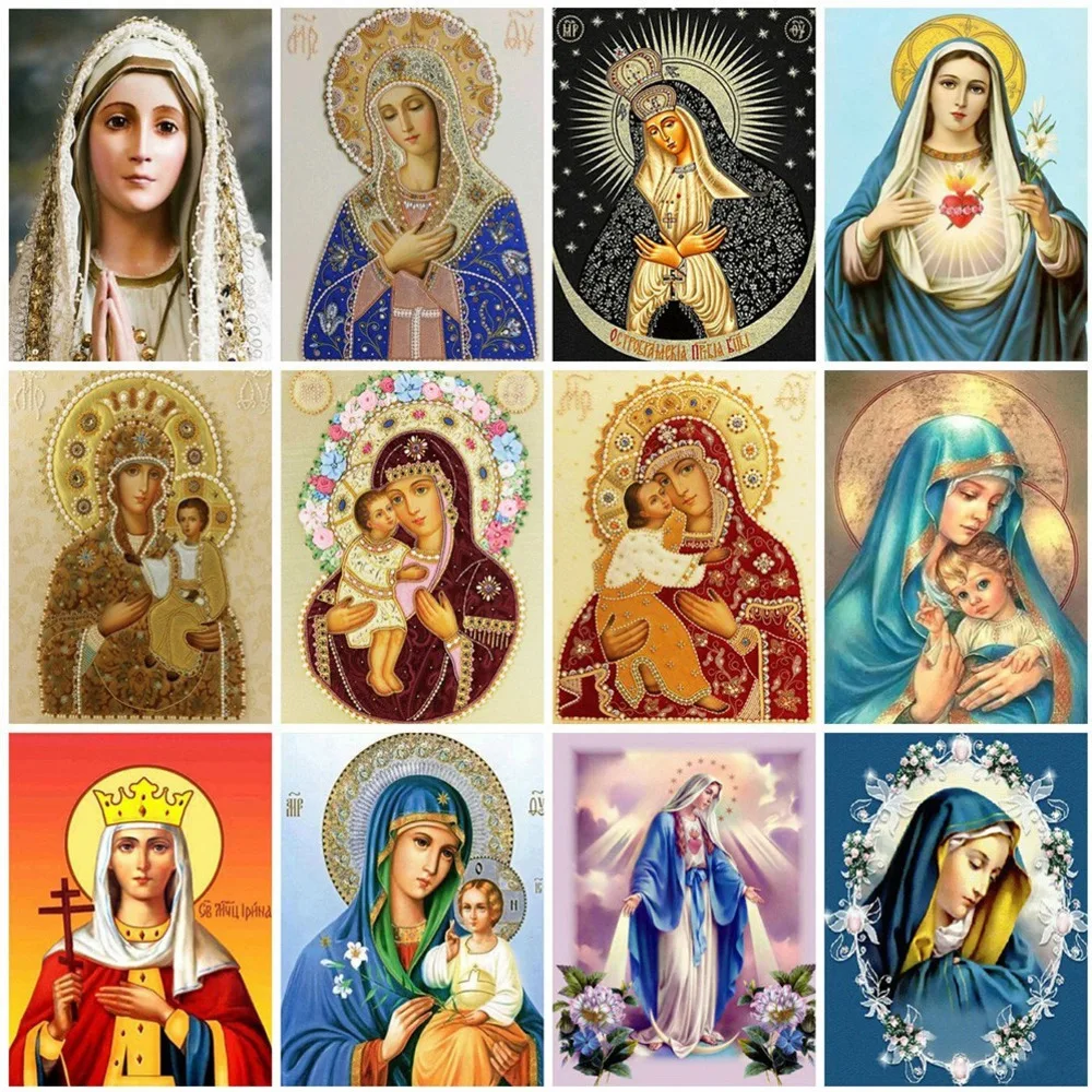 

DIY Diamond Painting Religion Icon Full Round Rhinestone 5D Diamond Embroidery Cross Stitch Mosaic Painting Home Decor