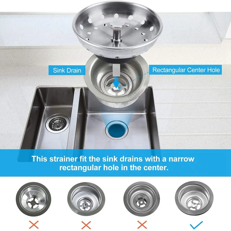

2 Pack Kitchen Sink Stopper Strainer 2 in 1, Replacement for Standard Drains, Stainless Steel Rubber Stopper