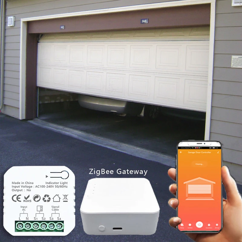 Tuya Smart Life ZigBee Garage Door Opener Controller Timer App Monitor Remote Control Supports Alexa Google Home Zigbee2MQTT
