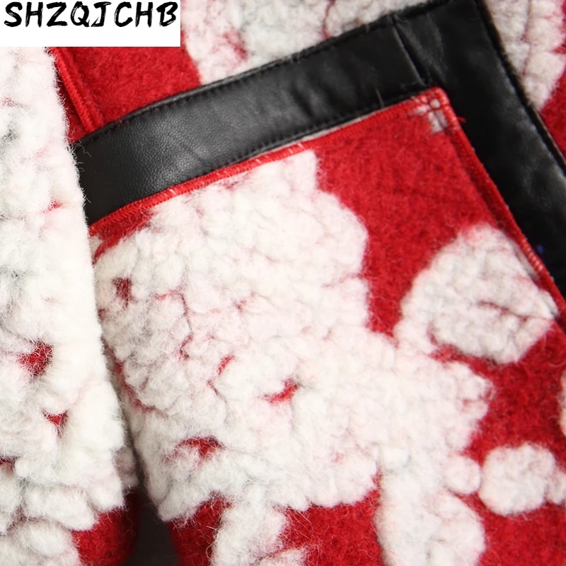 

JCHB 2021 Real Fur Coat Women Korean Sheep Shearing Winter Coat Women Floral Jacket Women Clothes Manteau Femme O014X YY1135