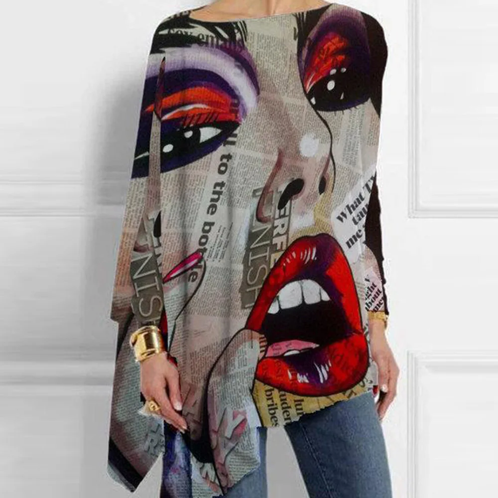 

Casual T-Shirt Spring Autumn Fashion Loose Hipster Thin Designer Best Sellers Printing Round Neck Bat Sleeve