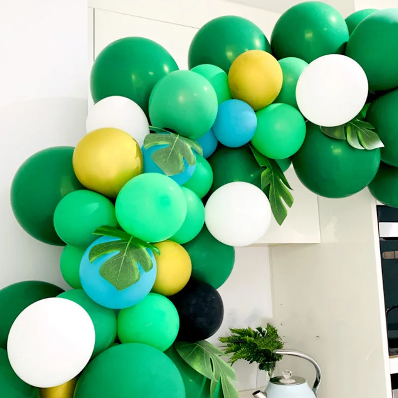 

Forest Green Balloon Chain 128pcs Set Hawaiian Style Latex Balloon Palm Leave Birthday Party Green Theme Balloons Event Wedding