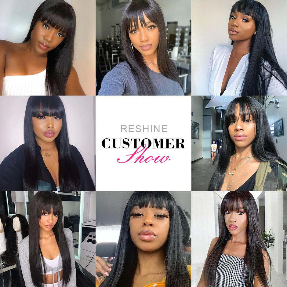 

RESHINE HAIR Glueless Straight Human Hair Wig With Bangs Brazilian Straight Hair Wig Preplucked Full Machine Made Wig No Lace