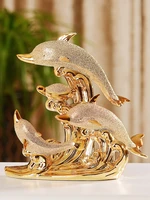 european wedding decor crafts ceramic creative room decoration handicraft gold dolphin love porcelain figurines decorations