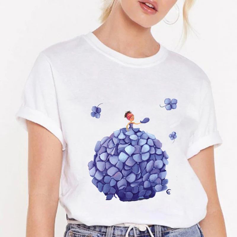 

Summer T-shirts Character Printing Tops Tees Solid Color White T-shirt Women Panda Balloon Tops Short Sleeve Femme Tshirt Mujer