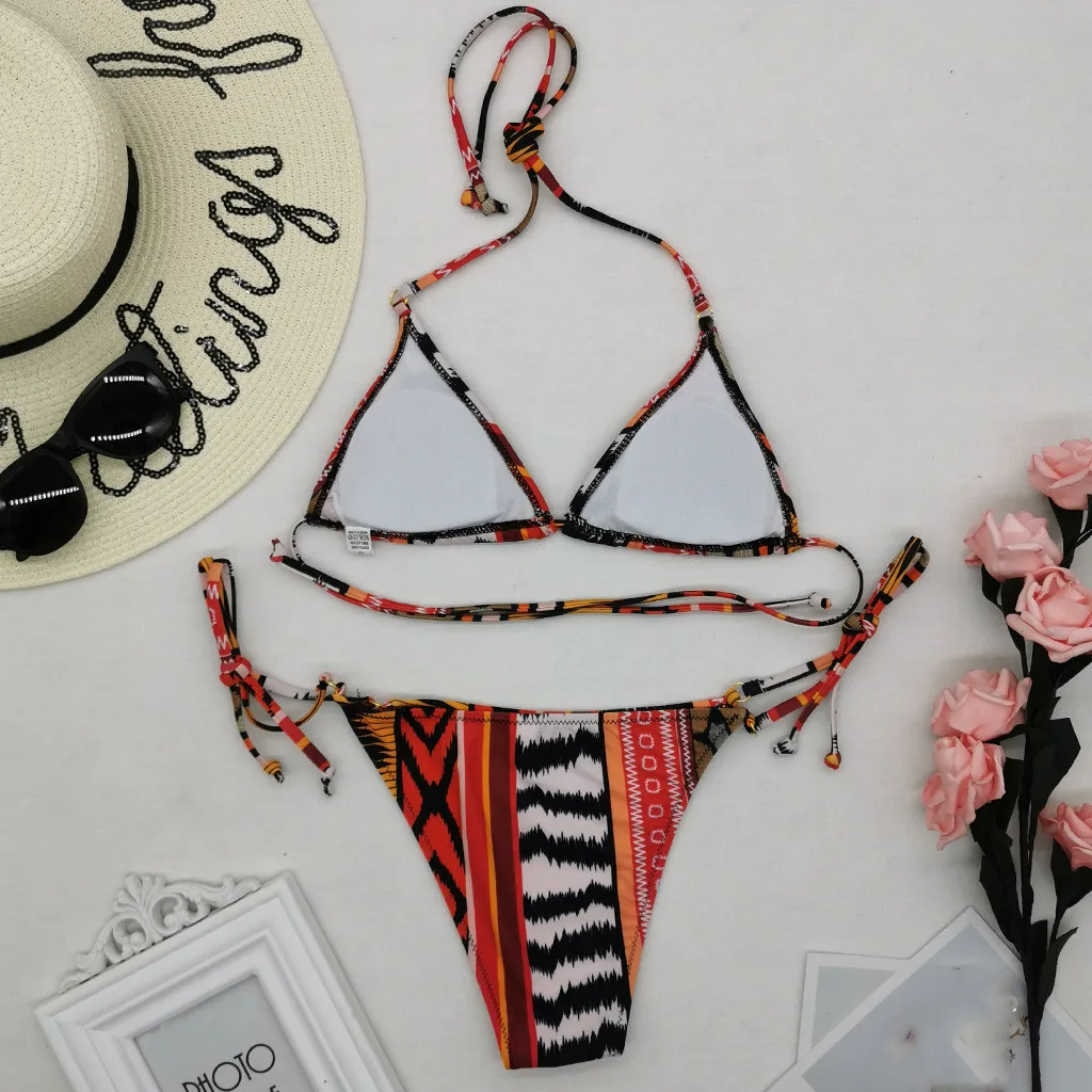 

Sexy Halter Tankini Womens Bikini Set Hot Fashion Print Swimwear Push-Up Padded Swimsuit Two Pieces Biquinis Feminino 2020
