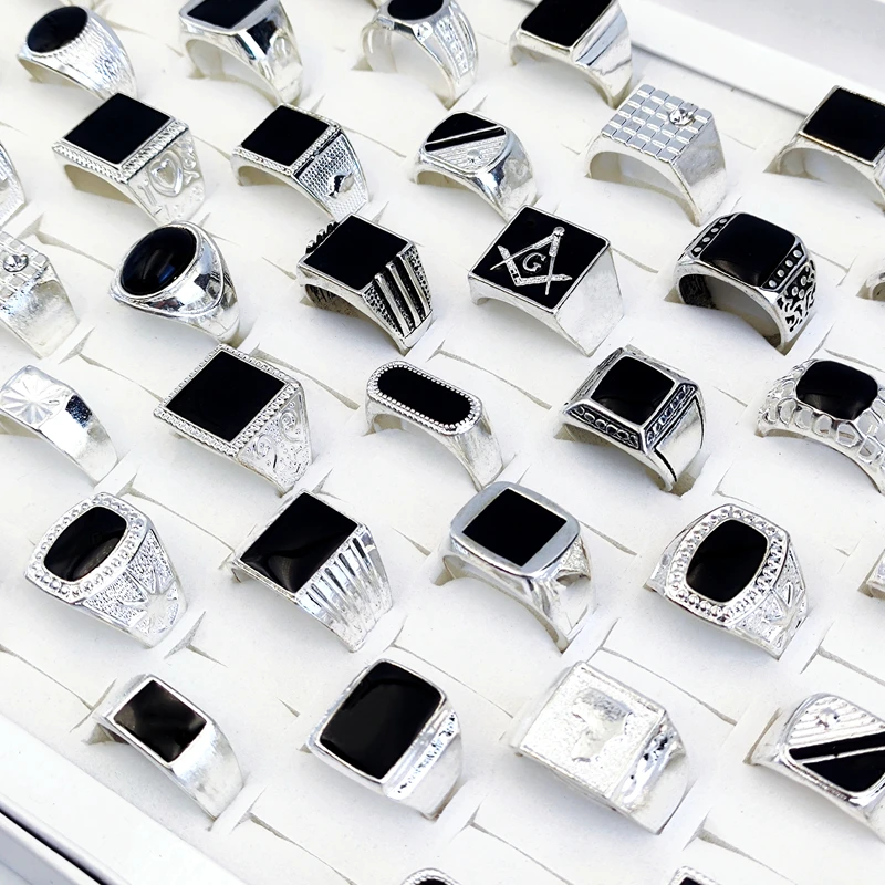50 шт. / Партия винтажное готическое кольцо с черной глазурью квадратное для