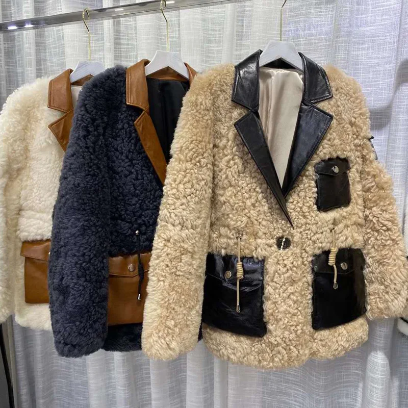 

SHZQ Women Coat Winter New Short Style Casual Natural Real Sheep Fur Clothes Genuine Leather Collar Female Jacket Warm Fn0040