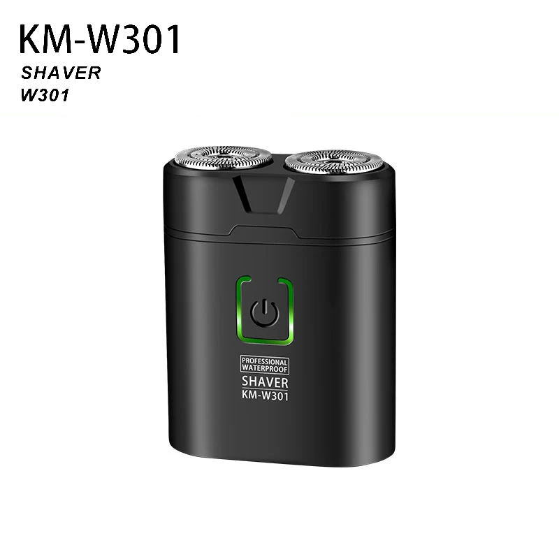 

Kemei Black Pocket Portable Mini Electric Shaver Men's Waterproof Shaving Double Ring Blade USB Charging Beard Razor KM-W301