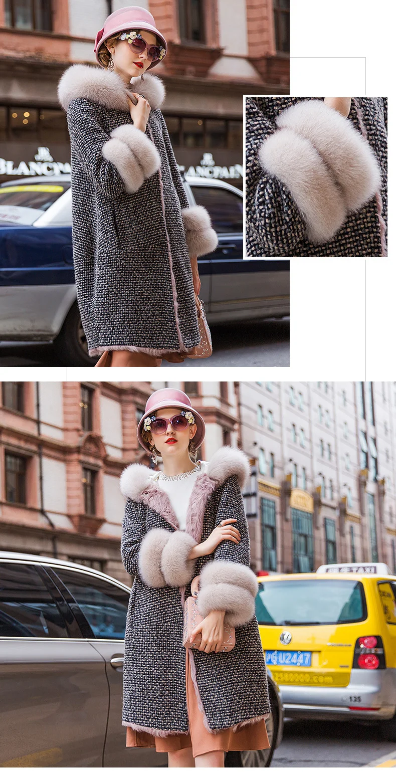 Пальто из натурального меха женский пуховик с воротником лисьего зимнее пальто