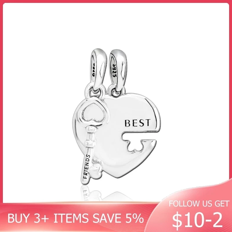 Классический 925 стерлингового серебра &quotлучшие друзья&quot Heart &amp подвеска в форме