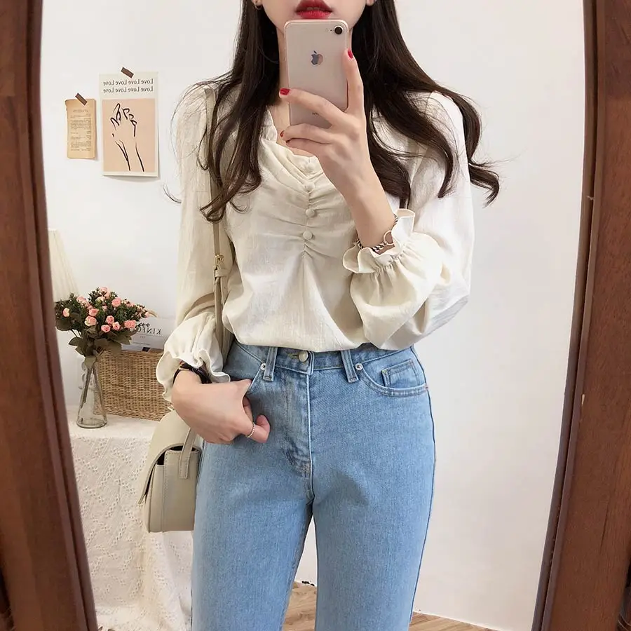 S-XL новая весенняя женская Повседневная летняя блузка для девочек рубашка с