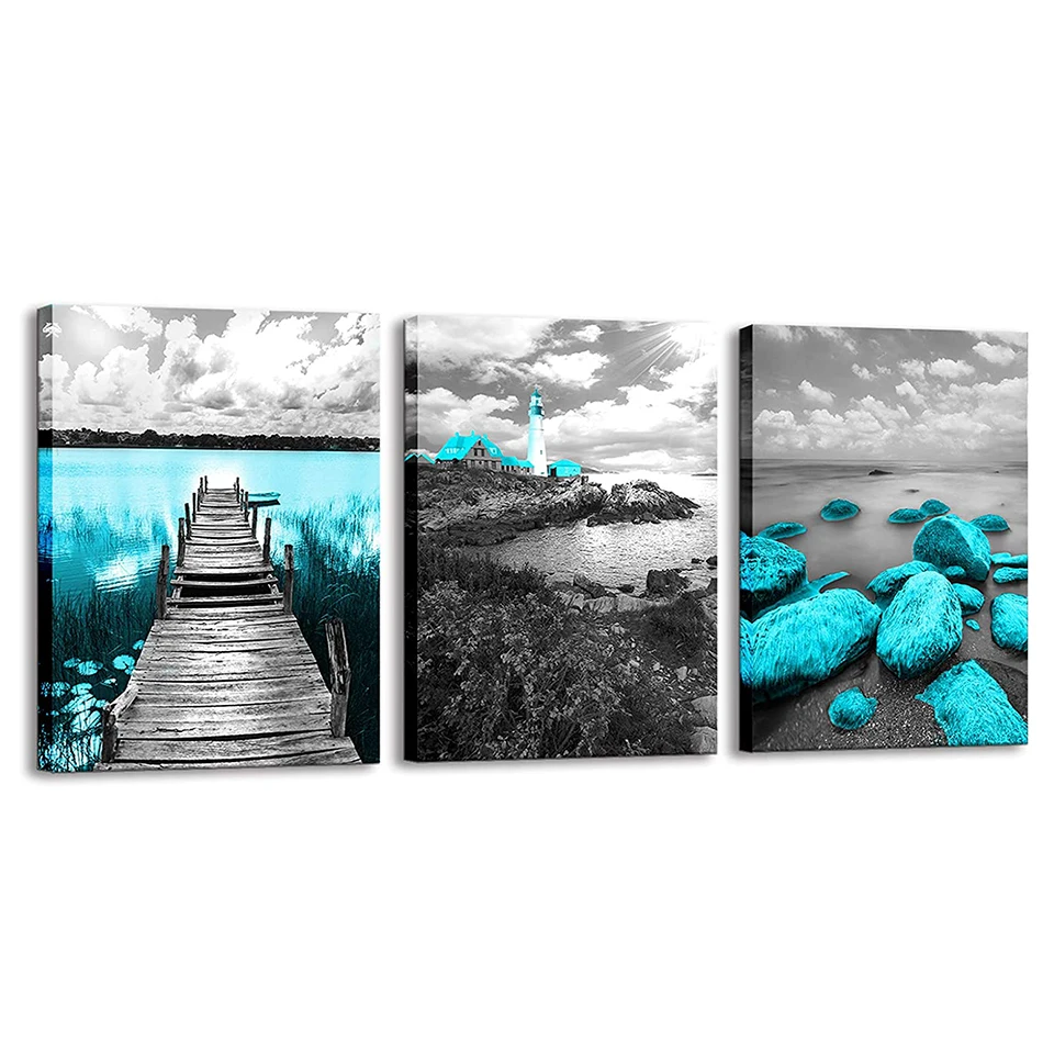 

Ocean beach diamond painting full square Round 5D paste diamond mosaic cross stitch Black and white lighthouse Home Decor,