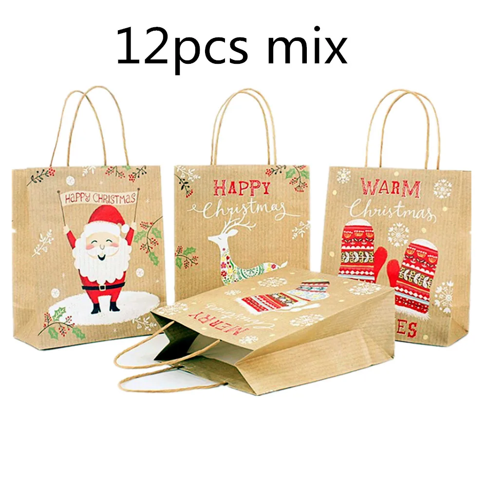 12pcs mix 12 шт рождественские подарочные сумки Санта-Клауса, крафт-бумажный пакет, Детская Подарочная коробка, рождественские украшения для дома, год, navidad - Цвет: 12pcs mix