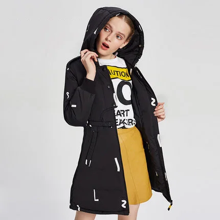 

Пуховик женский зимний длинный свободный, с рисунком собаки, LX1068, 90%