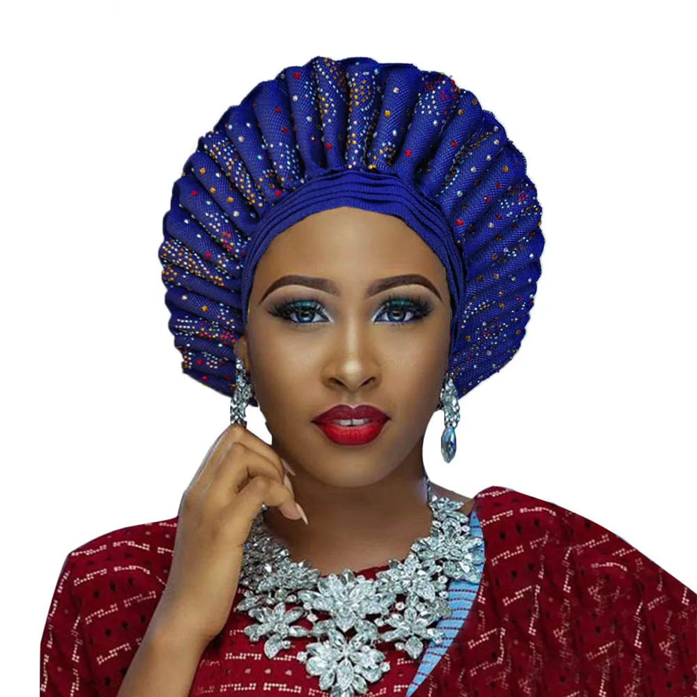 Высокое качество aso oke gele африканские головные уборы с камнями | Дом и сад