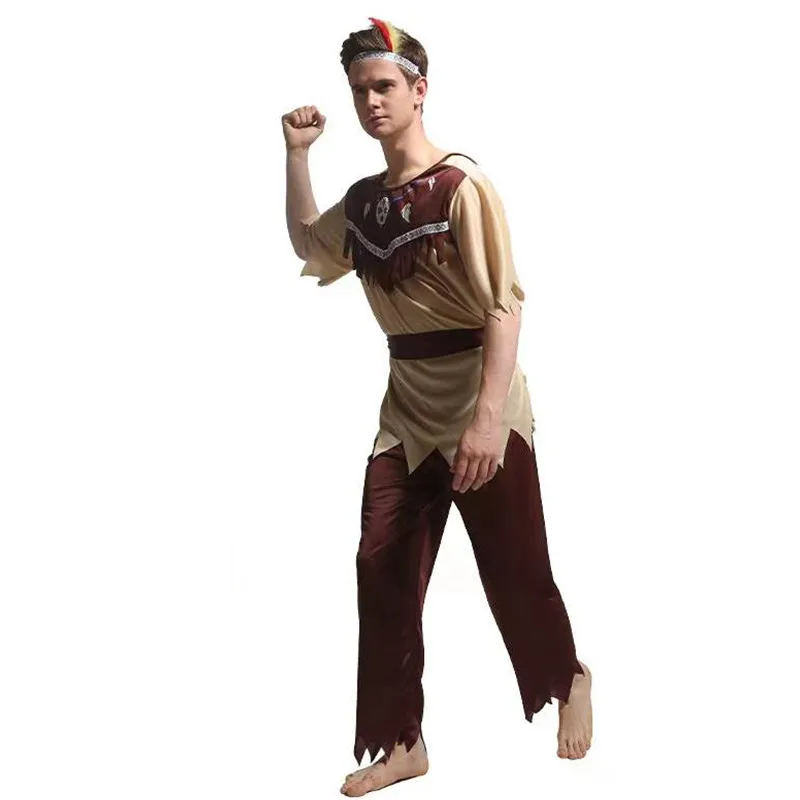 Мужские костюмы индейцев на Хэллоуин для взрослых примитивный дикий воин