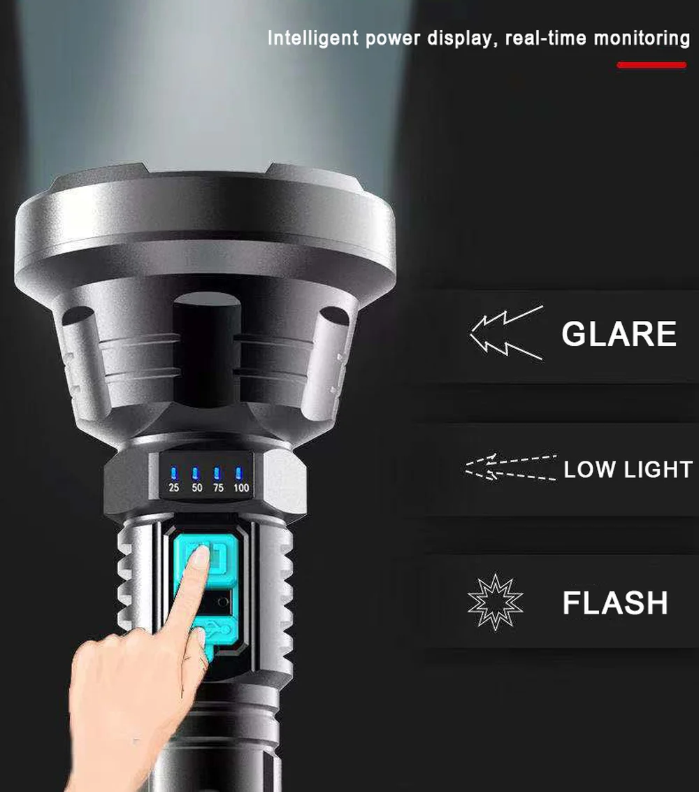 Супер мощный светодиодный фонарик XHP50 Тактический со встроенной батареей 18650