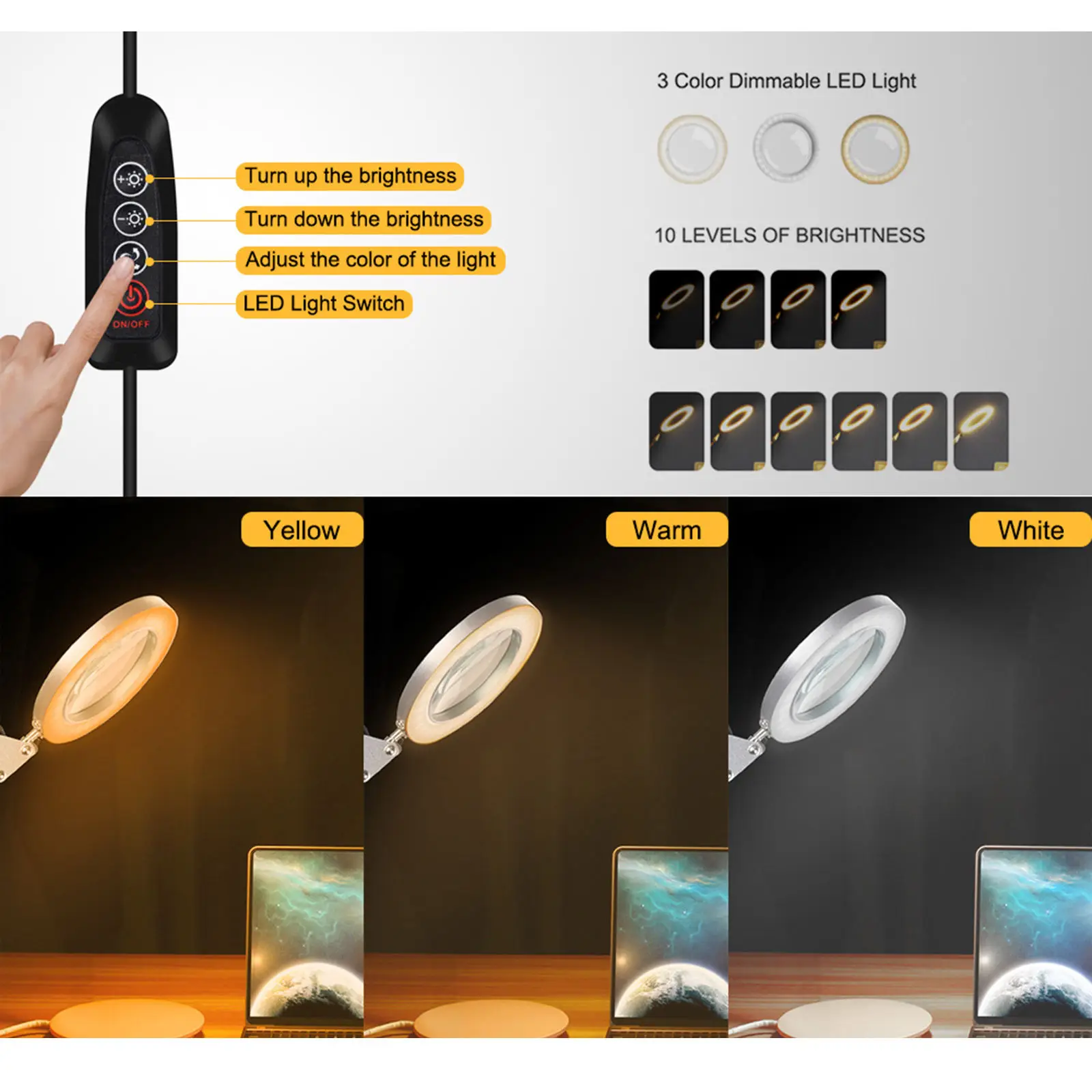 

USB Powered 5X Magnifying Lamp Magnifier Lense Light for Reading Craftwork