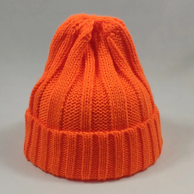neon orange Уличная зимняя шапка яркого цвета в стиле хип-хоп, вязаная шапка для женщин и мужчин, неоновая, зеленая, неоновая, оранжевая, ярко-розовая, желтая - Цвет: neon orange