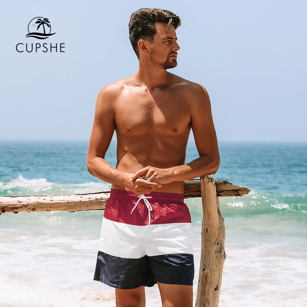 CUPSHE Red White Blue Color Block Men's Board Shorts Summer Beach Trunks Men 2019 Swimming Surfing Pants Beachwear | Спорт и
