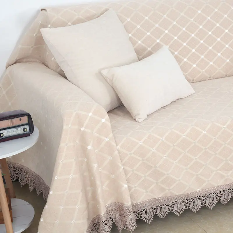 Моющееся покрывало для защиты мебели с бахромой легкий сетчатый чехол дивана
