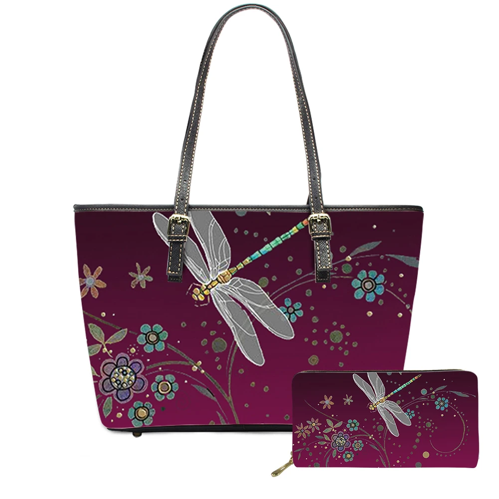 

FORUDESIGN Casual Fashion 2021 Shoulder Bags Purse Beautiful Dragonfly With Flower Printing Leather Big Capacity Beach Bags
