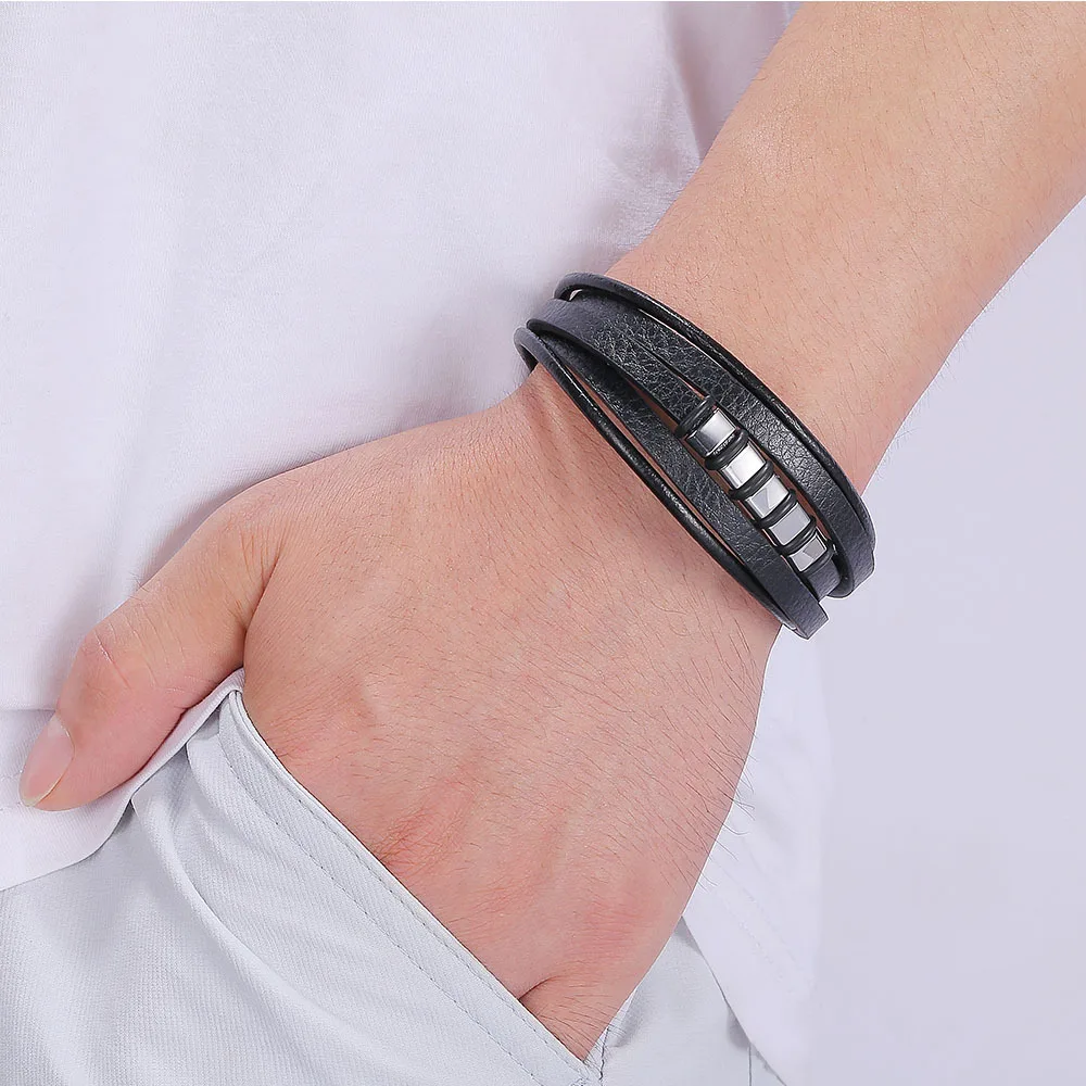 Многослойные плетеные кожаные браслеты FORTAFY для мужчин ювелирные изделия из