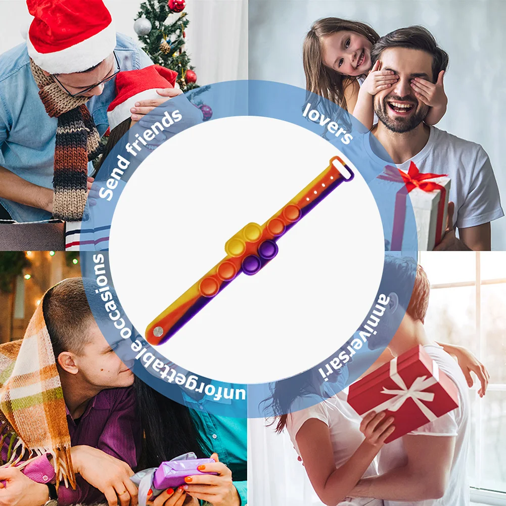 

Silicone Pressure Relief Bracelet Wearable Push Bubble Bracelet Fidget Toy Sensory Educational Toys Rainbow