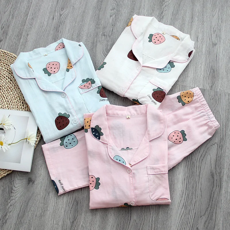 

2021 New Spring Tulle Cotton Women's Pajamas Two-piece Home Suit Thin Print Casual Wear Women's Long-sleeved Home Service Suit