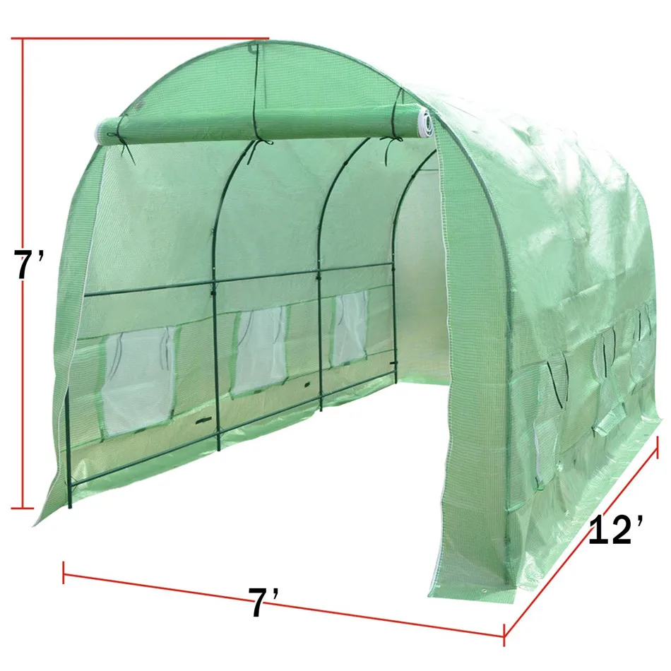 AULAYSED горячий зеленый дом 12'X7'X7' большой прогулки на открытом воздухе Садоводство прочный теплица железный Стенд Крышка