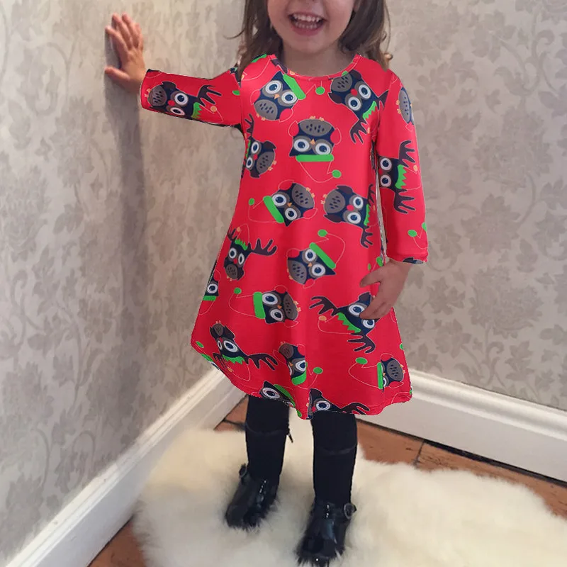 Осенние платья для мам и детей Повседневное рождественское платье с рисунком