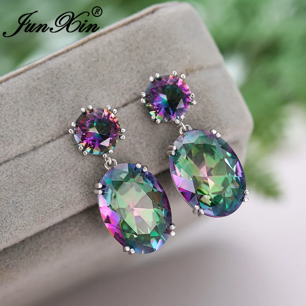Роскошные женские висячие серьги с радужными Австрийскими кристаллами для