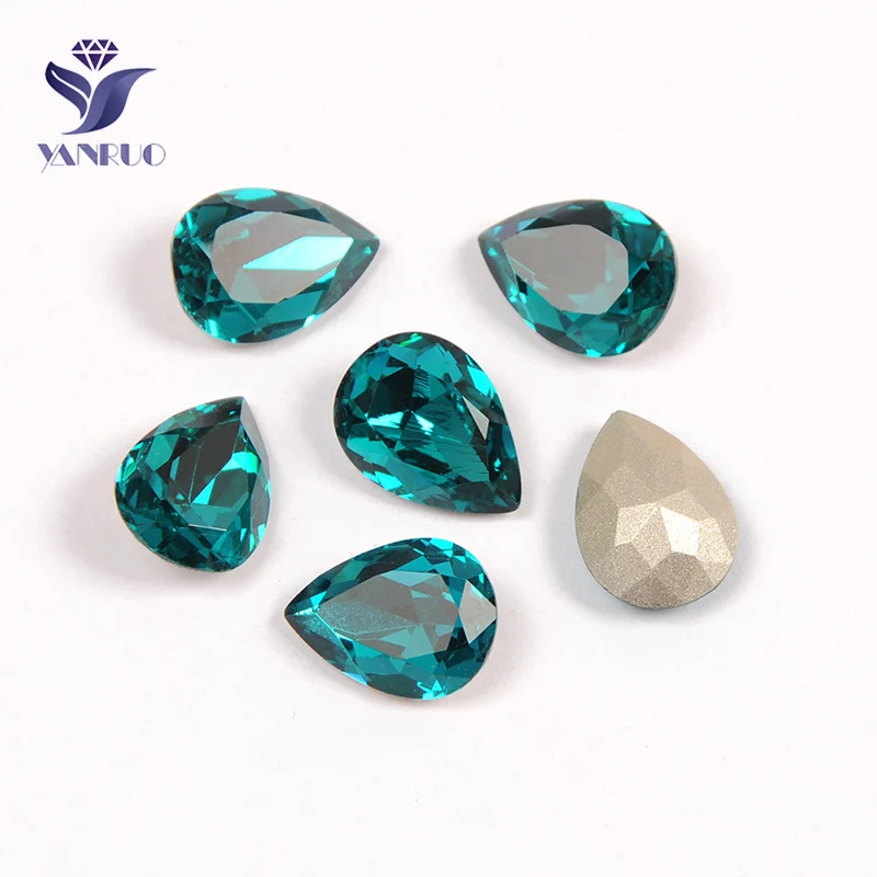 Blue Zircon YANRUO, 4320, каплевидное стекло, Пришивные кристаллы, слеза, каплевидные стразы, Стразы для шитья, бусины, камни для одежды - Цвет: Blue Zircon