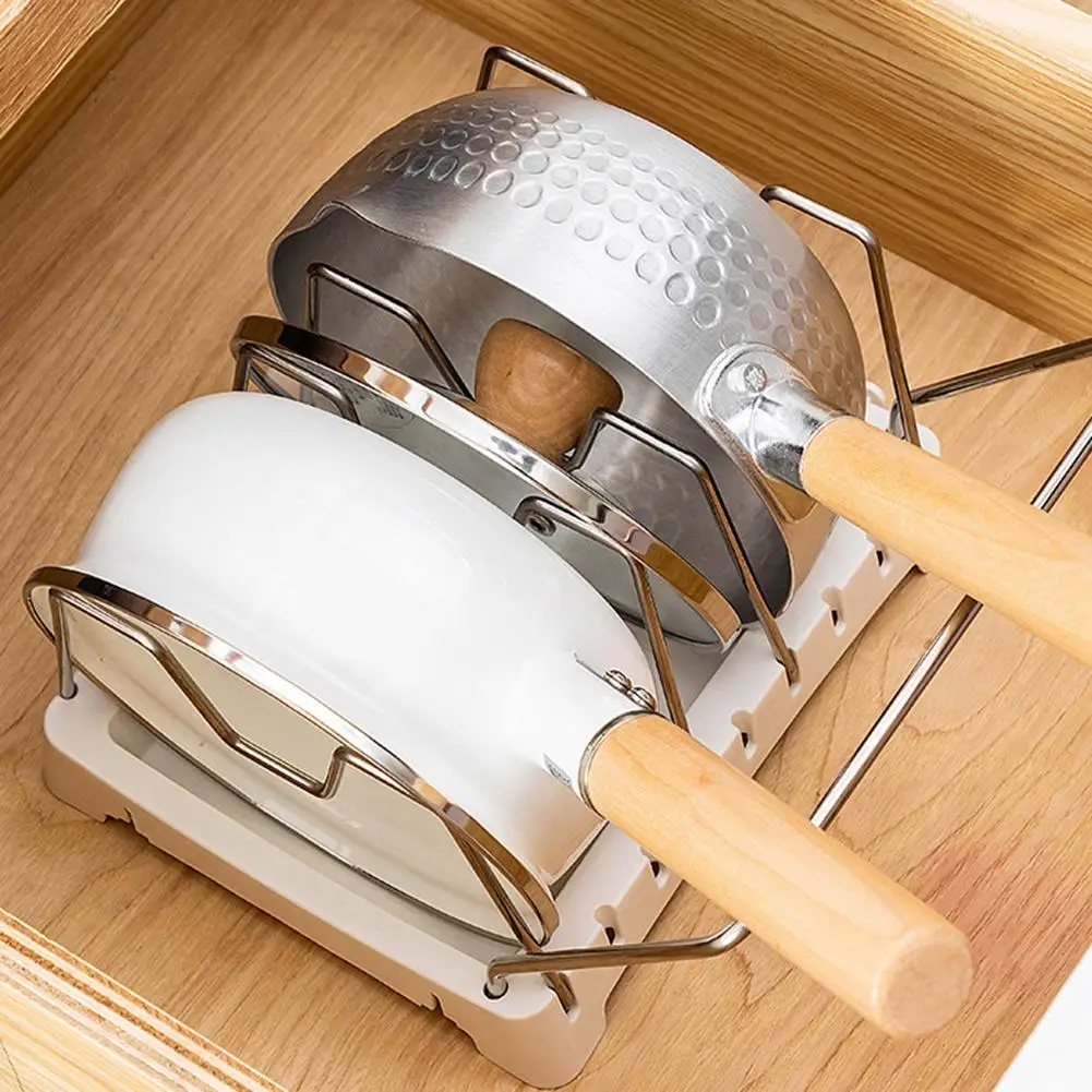 

Cookware Storage Rack Pan Lid Rack Bakeware HolderOrganizer Adjustable Stainless Steel Pantry Cabinet Storage Rack