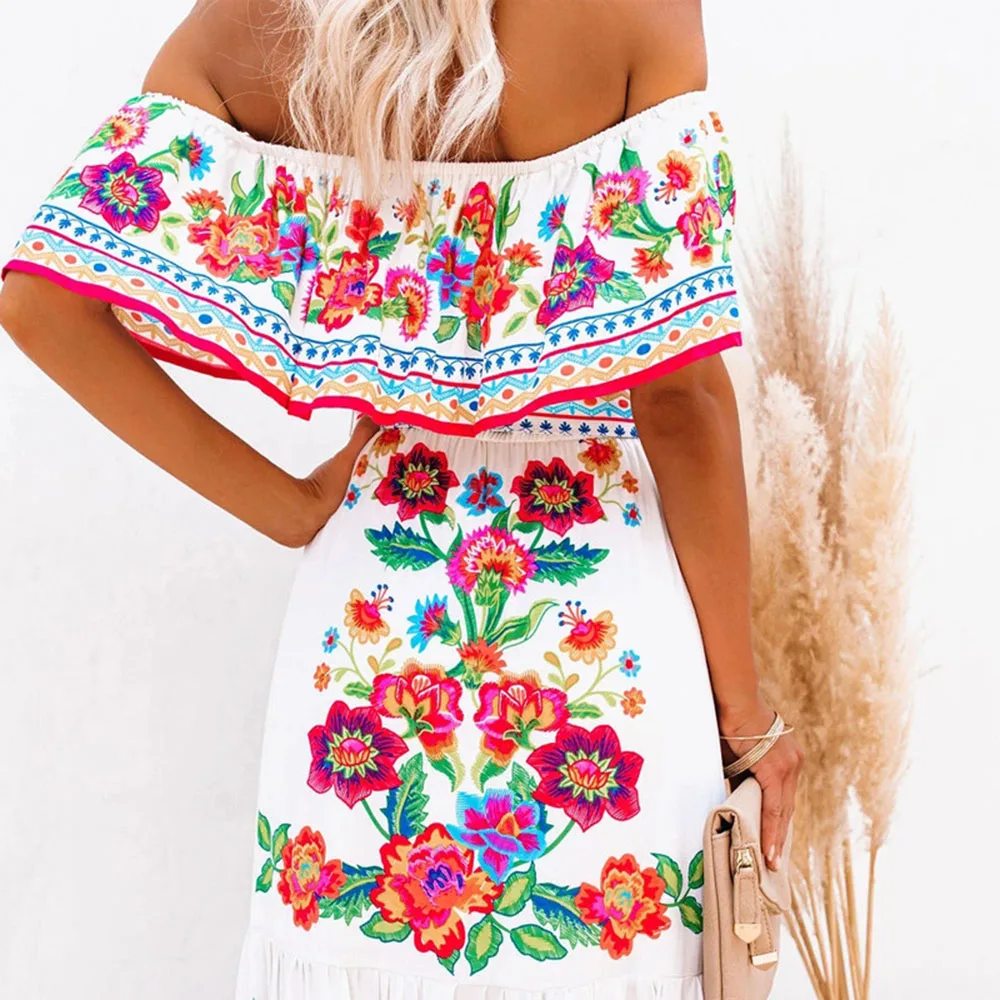 

Dress Printed Women's European American One-shoulder Sexy Stitching Skirt Plus Size Female New Spring Summer Wear Belt 2021