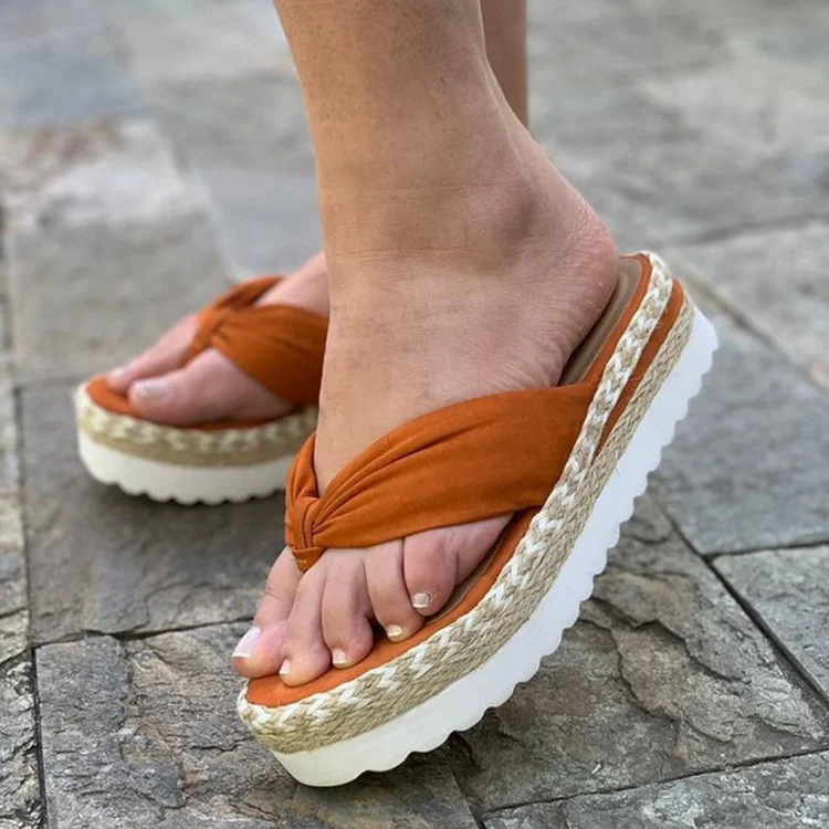 

High-heeled sandals women 2021 summer new style flip flops linen woven women's shoes sandals and slippers flip flop platform