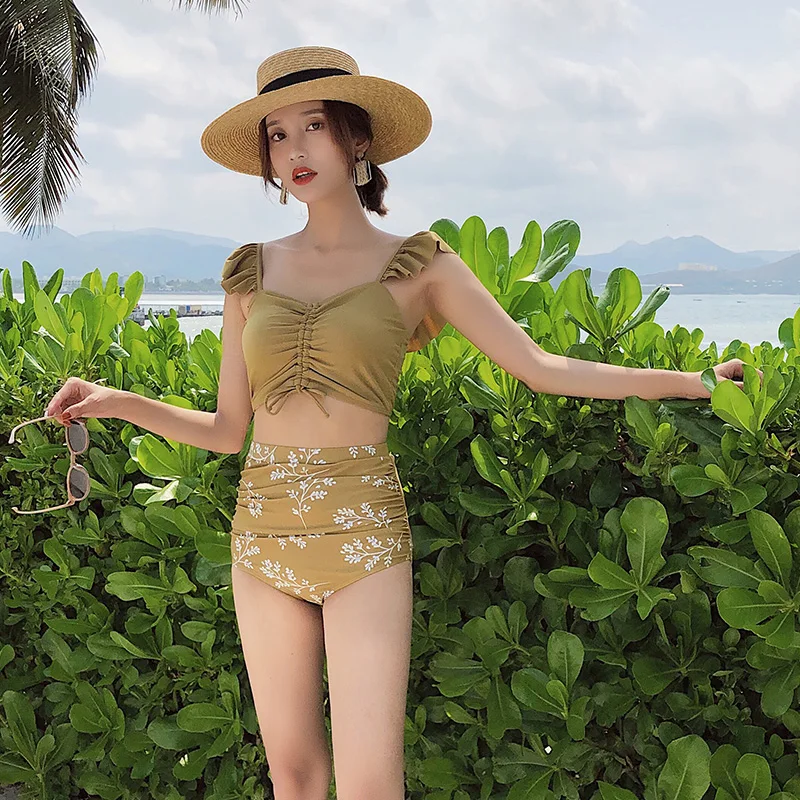 Женский комплект бикини с юбкой купальный костюм пляжная одежда для плавания