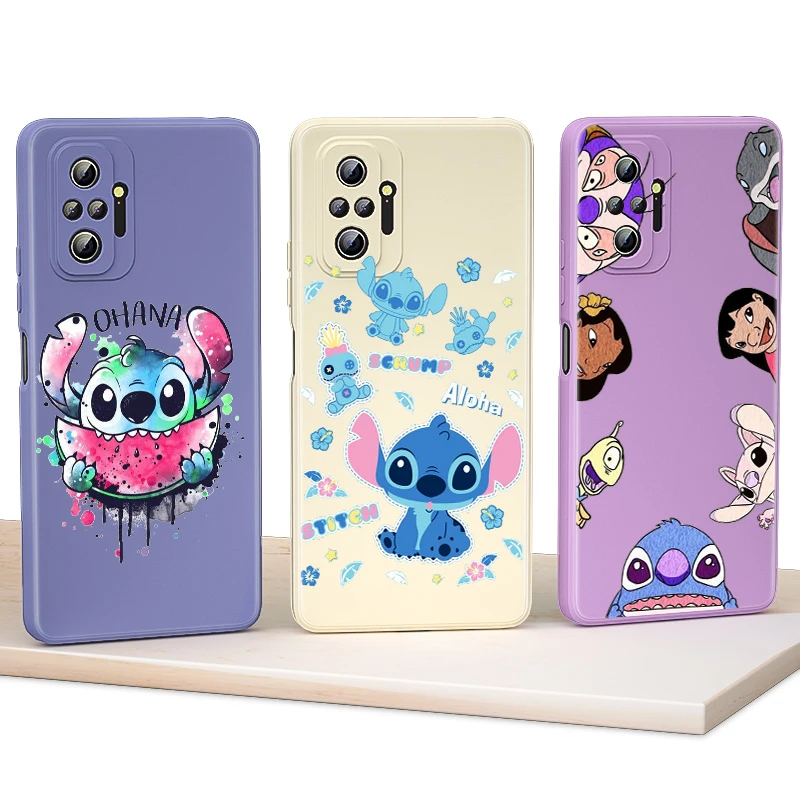 

Phone Case For Redmi Note 10 10S 10T 9 9S 9T 8 8T 7 7S 6 5 Pro Max Plus 5G Animation Stitch Cute Liquid Silicone Soft Cover